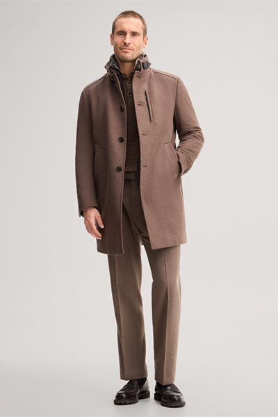 Leads to product detail page "Brown wool-blend stand-up collar coat with cashmere"