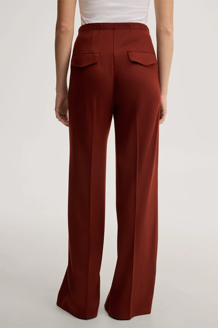 Leads to product detail page "Dark red flannel and wool jersey Marlene trousers"