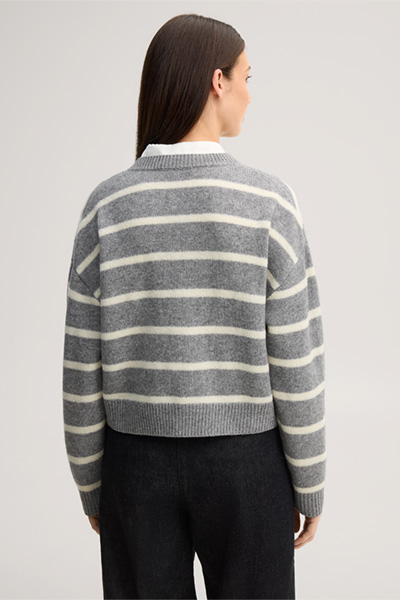 Leads to product detail page "Wool-blend yak cardigan in marl grey and ecru"