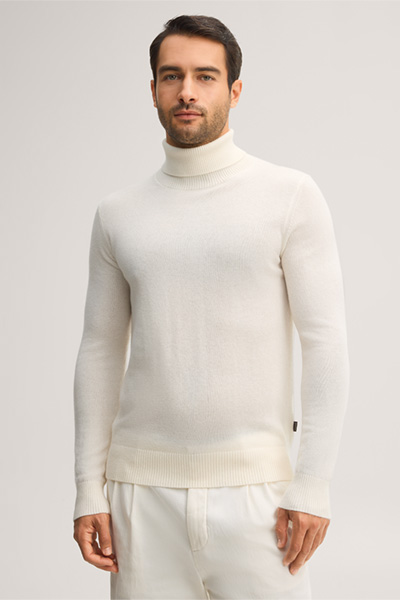 Leads to product detail page "Cashmere Roll Neck Pullover in Off-white"