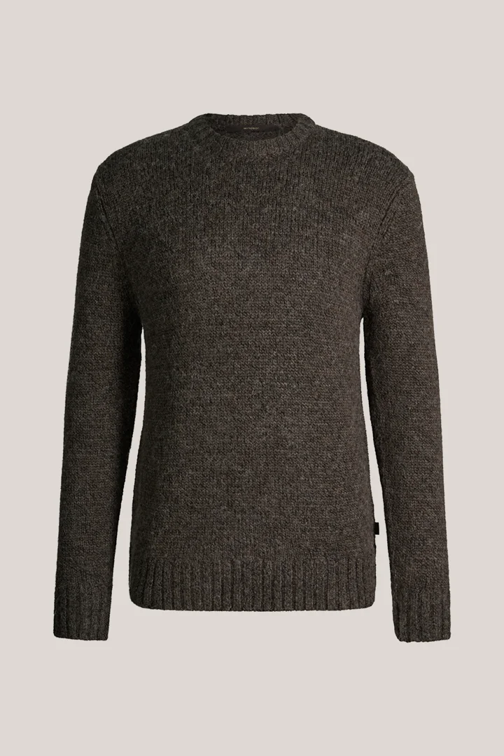 windsor. présente le produit Pull à col rond en laine et alpaga, marron foncé chiné de la catégorie Tricot en visuel détouré