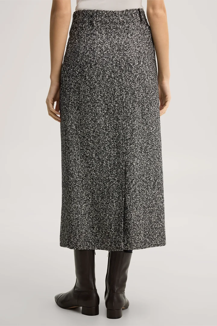 Leads to product detail page "Virgin wool tweed maxi pencil skirt in black and white"