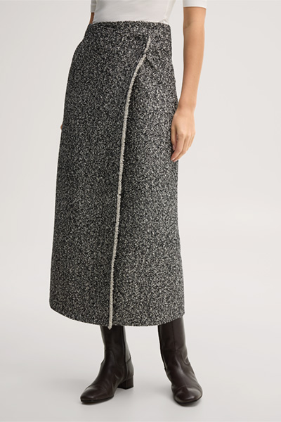 Führt zu Produktdetailseite „Schurwoll-Tweed-Maxi-Bleistift-Rock in Schwarz/Weiß"