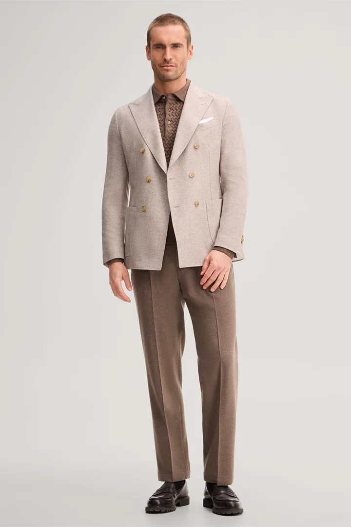 Leads to product detail page "Beige wool-blend double-breasted jacket"