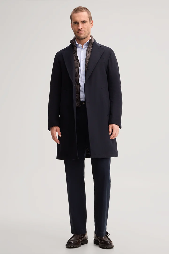 Führt zu Produktdetailseite „Wollmix-Citymantel mit Cashmere und Inlay in Navy"