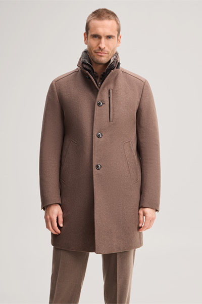 Leads to product detail page "Brown wool-blend stand-up collar coat with cashmere"