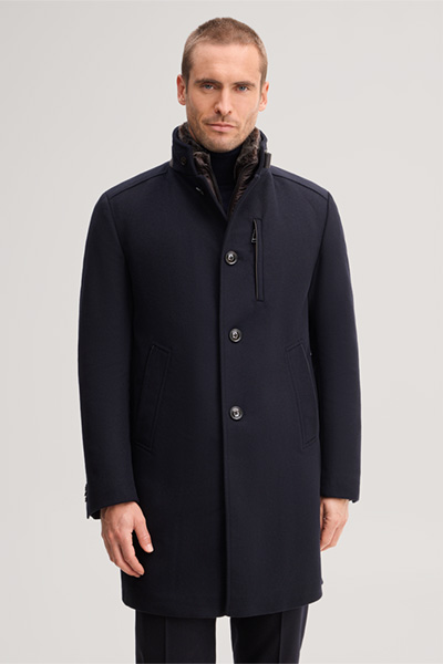 Führt zu Produktdetailseite „Wollmix-Stehkragen-Mantel mit Cashmere in Navy"