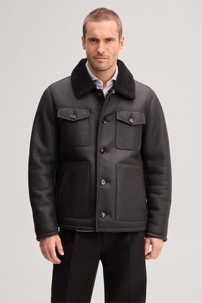 Führt zu Produktdetailseite „Lammfell-Lederjacke in Dunkelbraun"