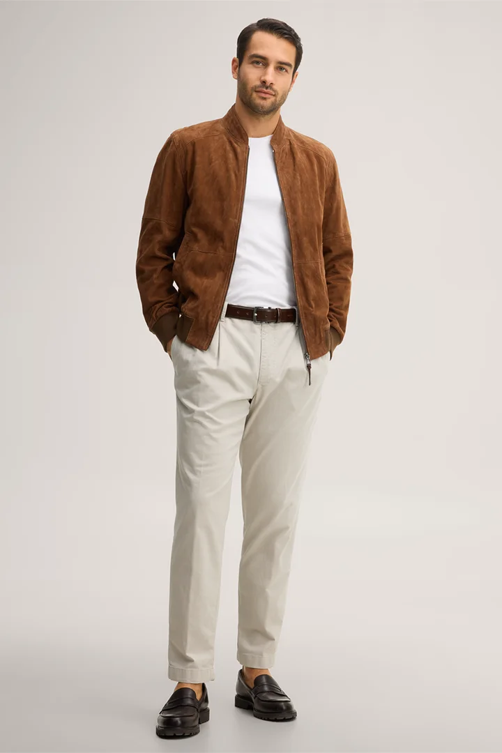 Führt zu Produktdetailseite „Ziegenvelours-Leder-Blouson Borello in Camel"