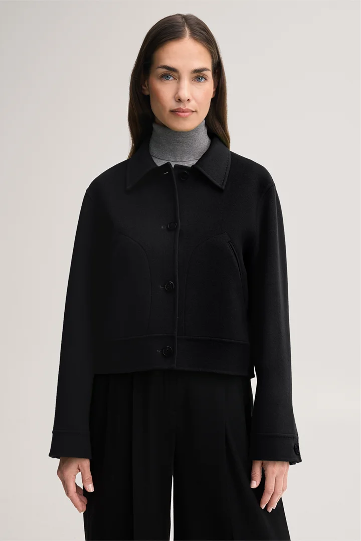 Leads to product detail page "Double-faced shirt jacket in black"