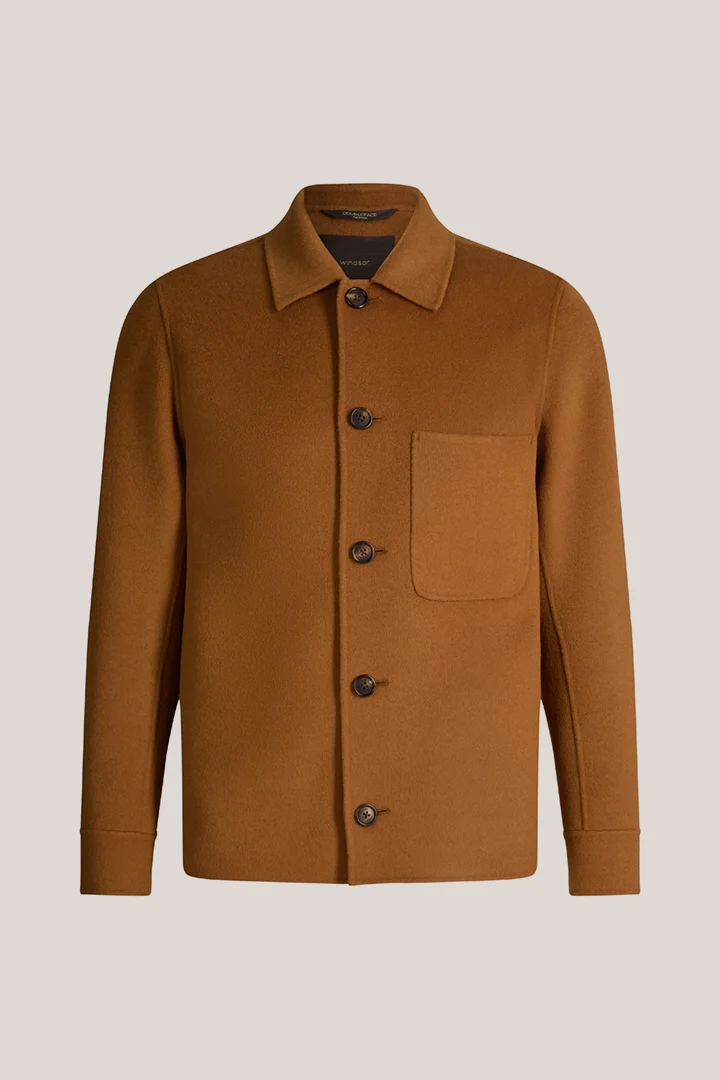 Surchemise en laine double face à col chemise, en marron