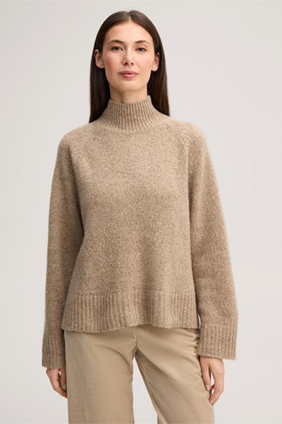 Führt zu Produktdetailseite „Tweed-Cashmere-Stehkragen-Pullover in Beige"