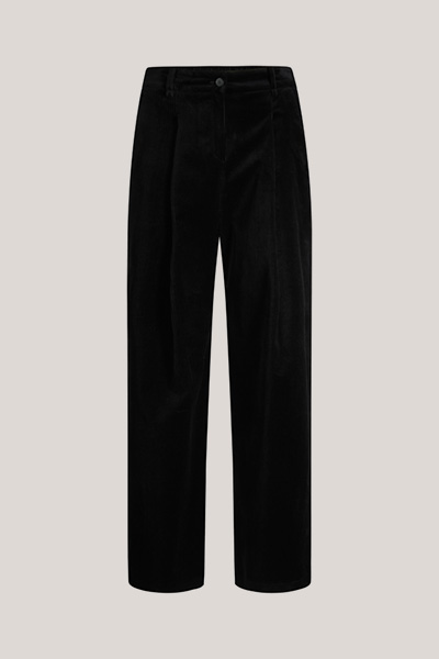 Führt zu Produktdetailseite „Cord-Bundfalten-Hose in Schwarz"