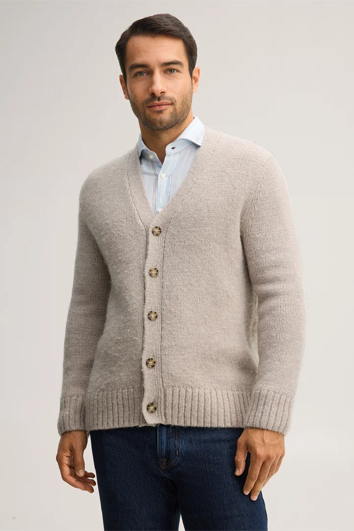 Leads to product detail page "Wool and alpaca cardigan in marl beige"