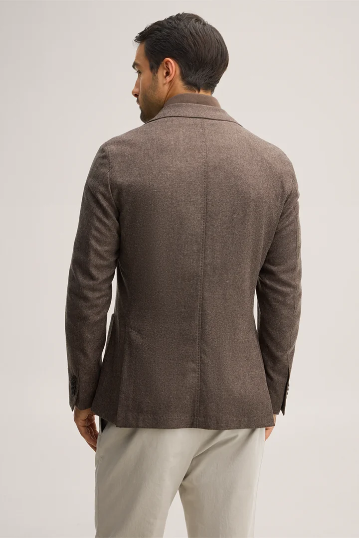 Leads to product detail page "Wool-blend suit jacket with inlay in brown"