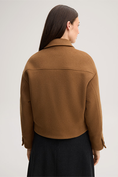 Leads to product detail page "Brushed wool jacket with a turn-down collar in caramel"