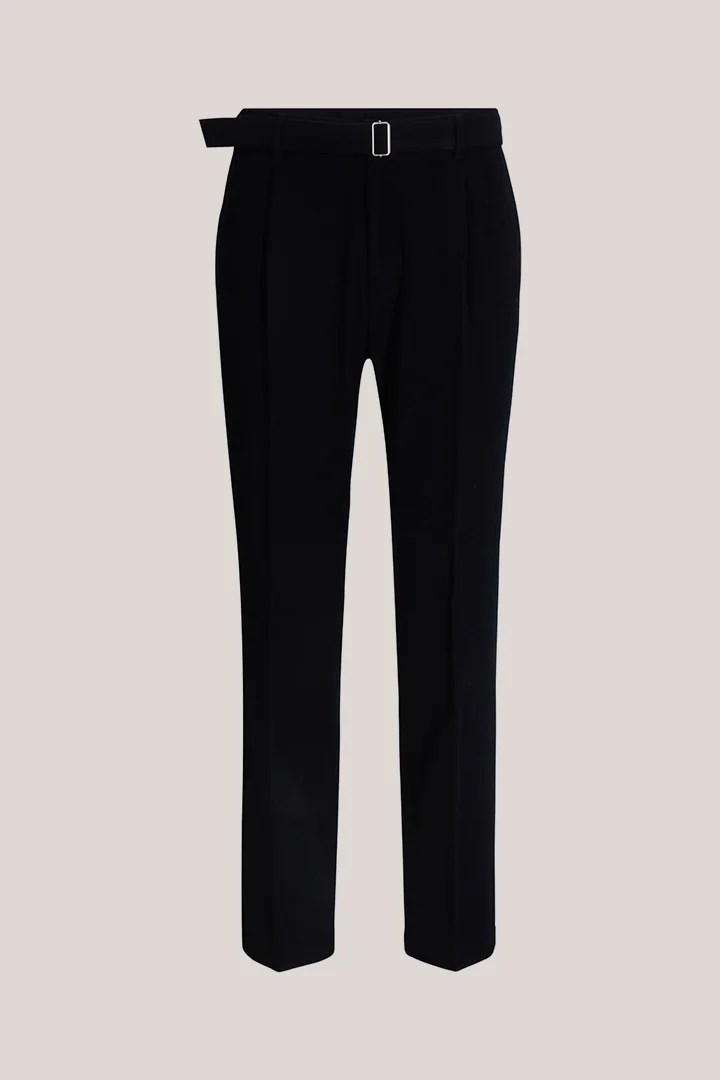 Navy blue virgin wool trousers with pleats