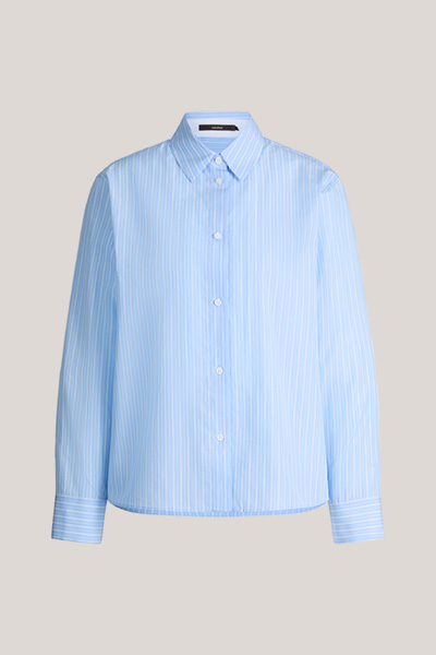 Popeline-Hemdbluse in Hellblau-Weiss gestreift