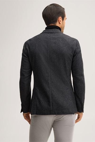 Leads to product detail page "Wool-blend double-breasted jacket with silk in anthracite-black"