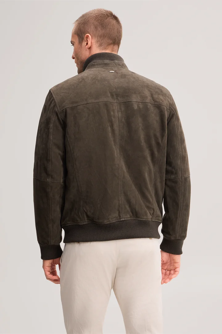 Leads to product detail page "Goatskin suede jacket in olive"