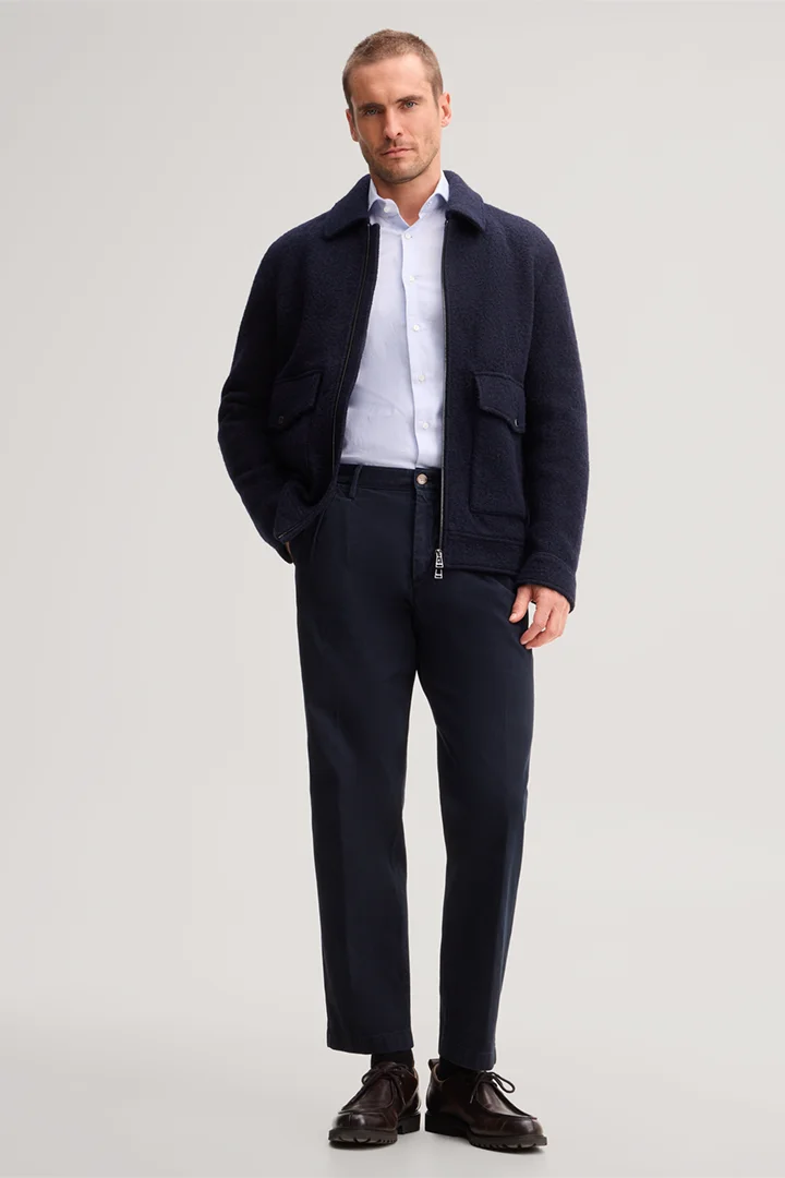 Führt zu Produktdetailseite „Woll-Zip-Jacke mit Hemdkragen in Navy"