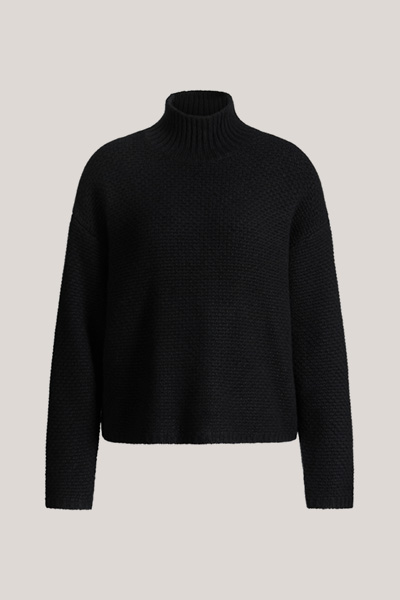 Leads to product detail page "Black cashmere stand-up collar jumper"