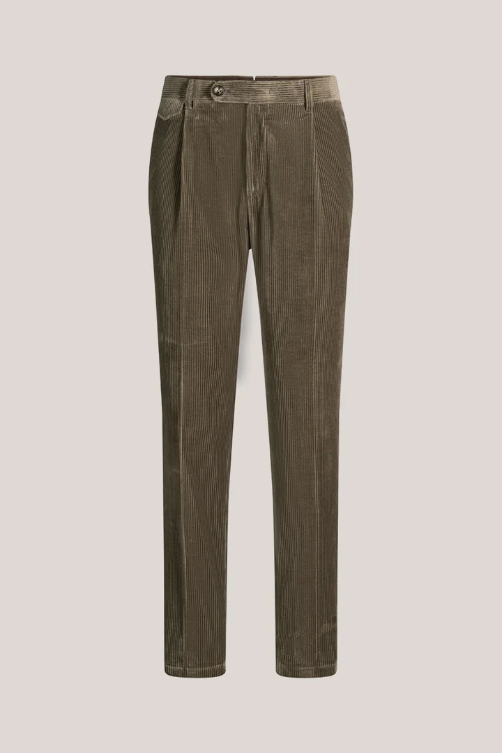 Cord-Baukasten-Hose mit Bundfalte in Oliv