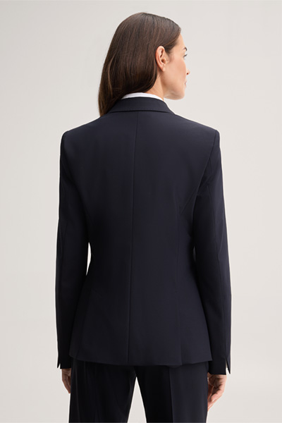 Leads to product detail page "Virgin Wool Stretch Blazer in Navy"