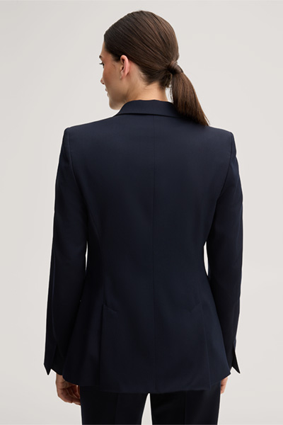 Leads to product detail page "Navy blue virgin wool double-breasted blazer"