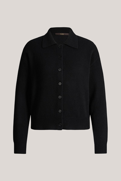 Leads to product detail page "Cashmere cashmere cardigan with a polo collar in black"