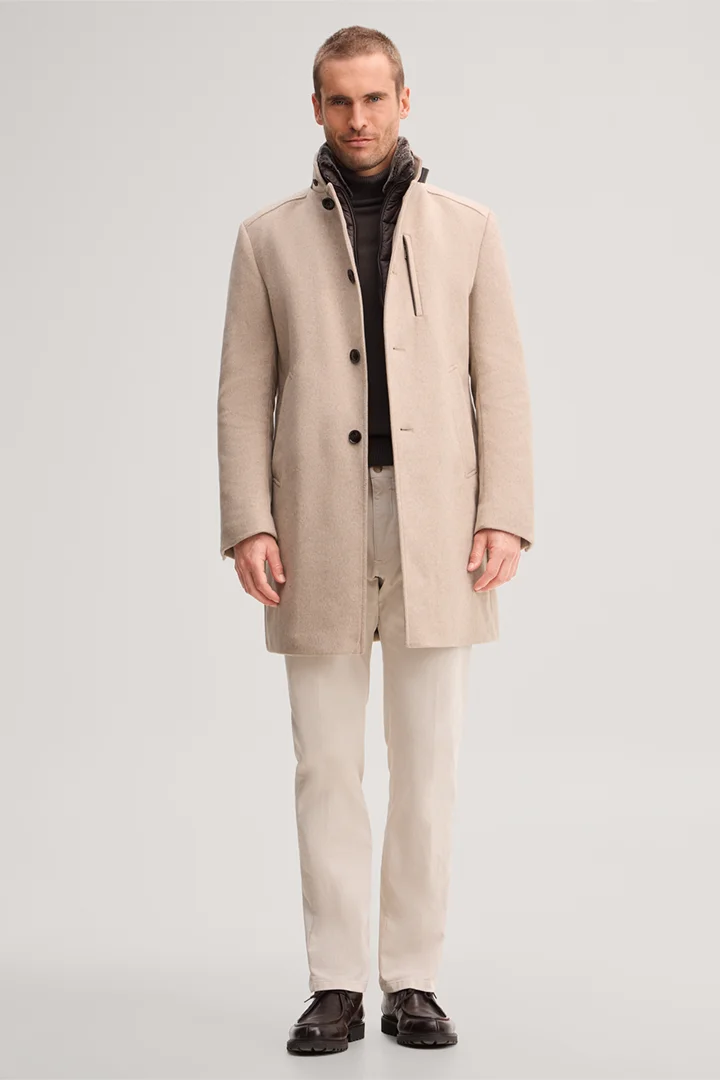 Führt zu Produktdetailseite „Wollmix-Stehkragen-Mantel mit Cashmere in Beige"