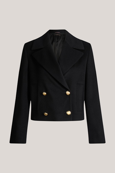 Black virgin wool blend spencer jacket with cashmere