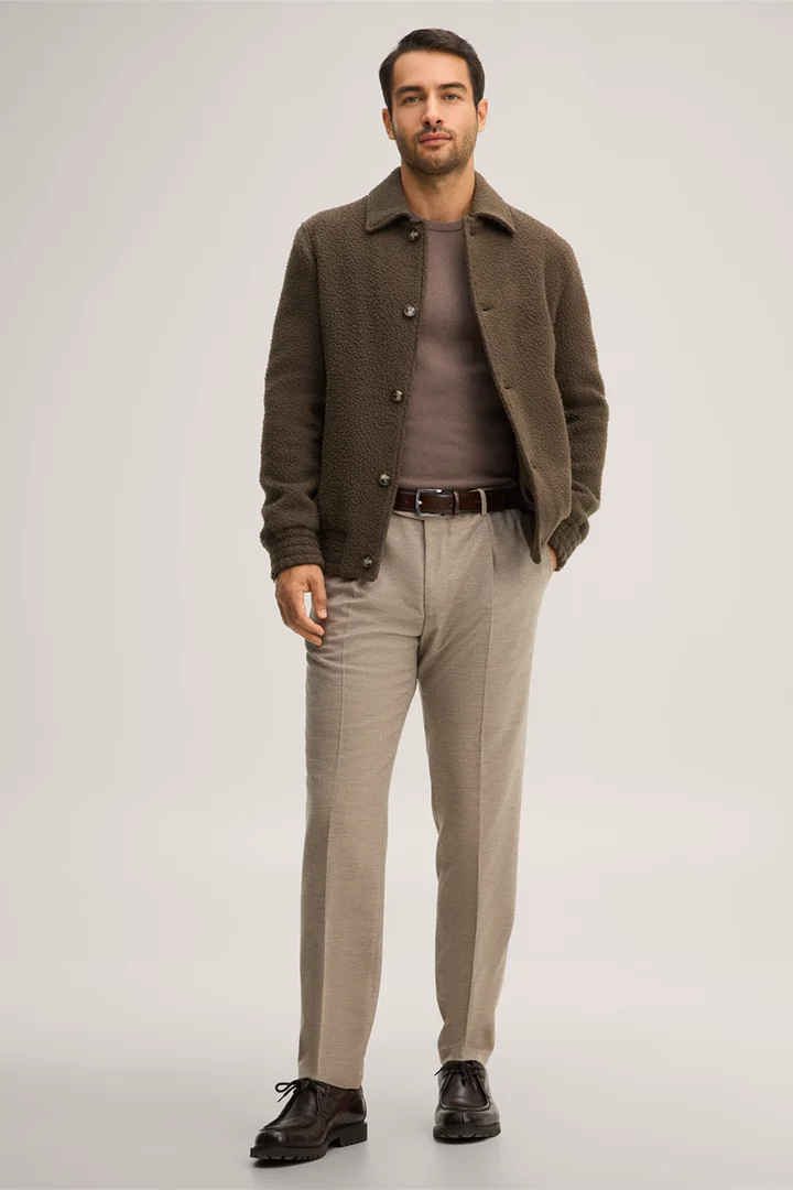 Leads to product detail page "Virgin wool blend jacket with a shirt collar in olive"