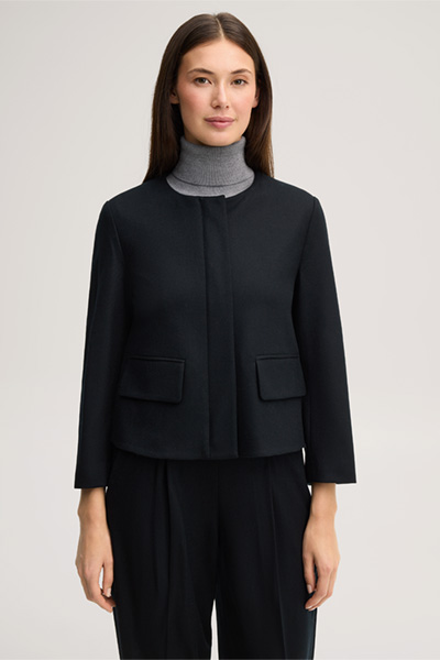 Führt zu Produktdetailseite „Flanell-Wolljersey-Blazer-Jacke in Schwarz"