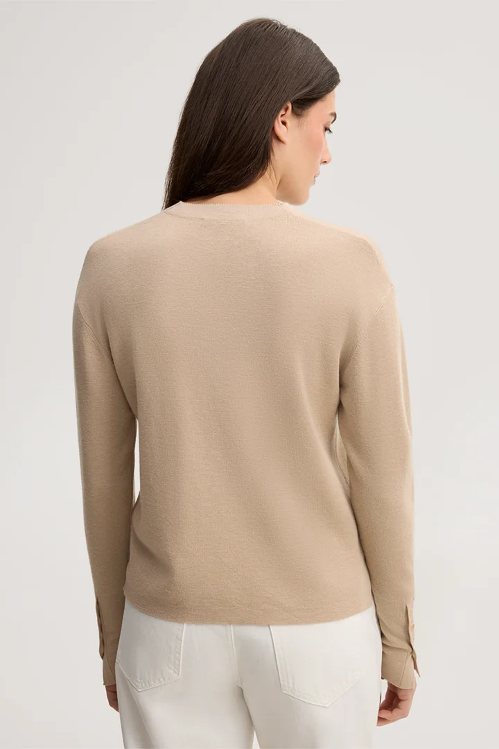 Leads to product detail page "Beige merino fine-knit crew-neck jumper with silk"