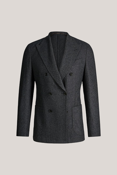 Wool-blend double-breasted jacket with silk in anthracite-black