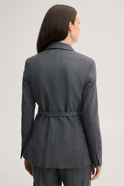 Führt zu Produktdetailseite „Schurwoll-Blazer mit Mouline Struktur und Gürtel in Dunkelgrau"