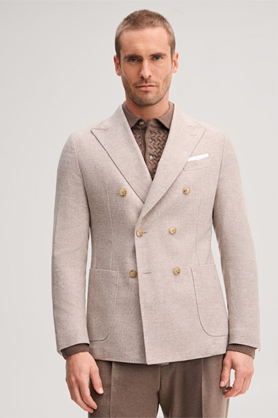 Leads to product detail page "Beige wool-blend double-breasted jacket"
