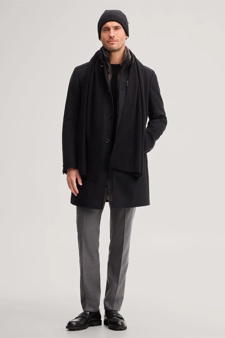 Führt zu Produktdetailseite „Wollmix-Stehkragen-Mantel mit Cashmere in Schwarz"