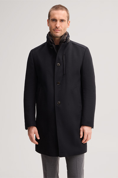 Führt zu Produktdetailseite „Wollmix-Stehkragen-Mantel mit Cashmere in Schwarz"