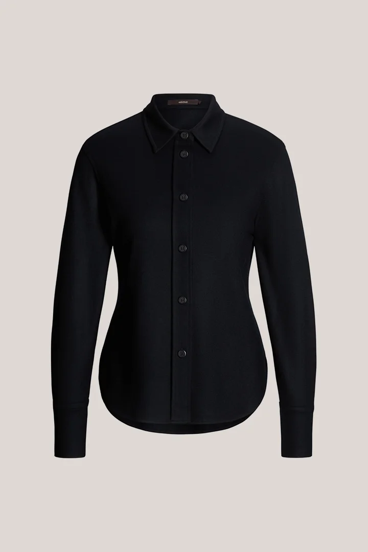 windsor. präsentiert das Produkt Flanell-Wolljersey-Hemdbluse in Schwarz aus der Kategorie Blusen & Tops als Freisteller