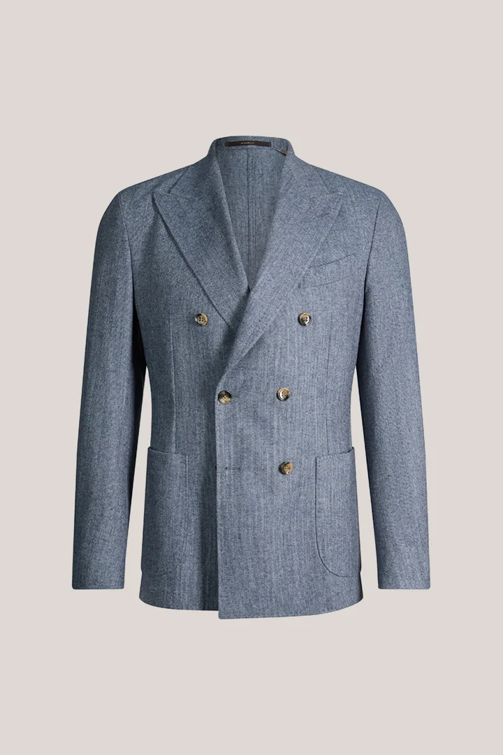 Veste modulable à double boutonnage en laine mélangée, bleu chiné