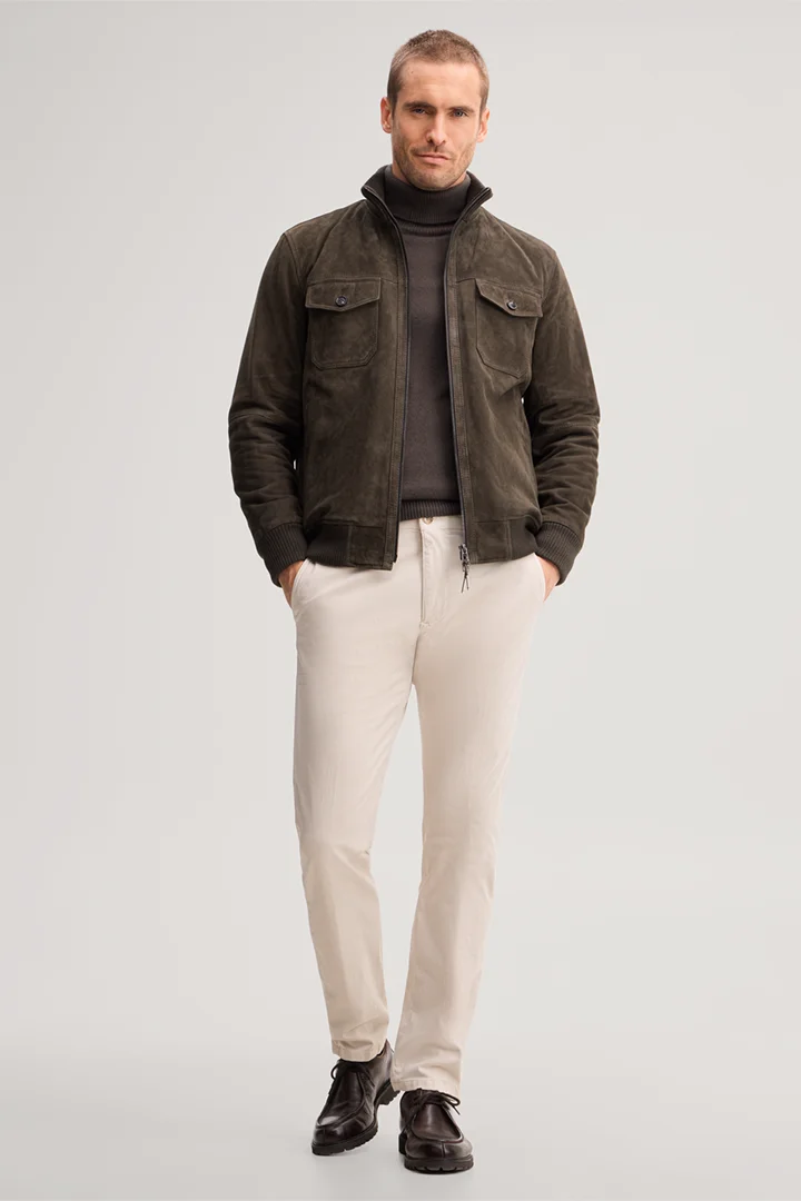 Leads to product detail page "Goatskin suede jacket in olive"