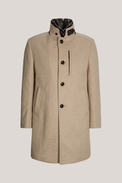 Führt zu Produktdetailseite „Wollmix-Stehkragen-Mantel mit Cashmere in Beige"
