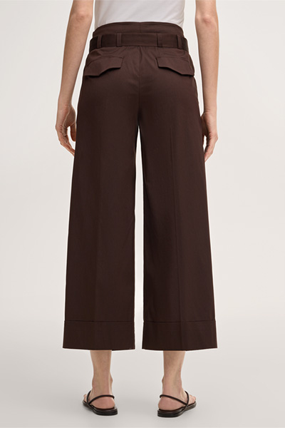 Cotton stretch culottes with a pleat on the waistband in dark brown