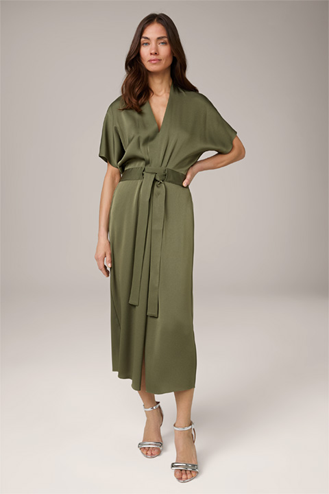 Crêpe Midi-Length Dress in Olive