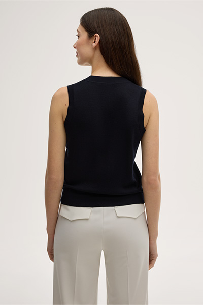 Schurwoll-Seidenmix-Cardigan-Top in Navy