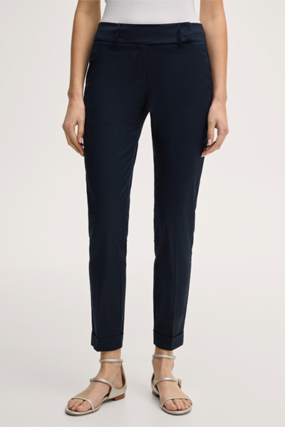 Cotton Stretch Trousers with Turn-Ups in Navy