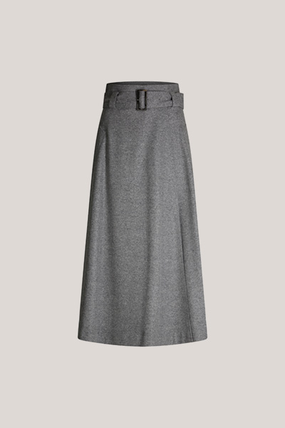 Midi Skirt in Wool Jersey with Belt in Grey