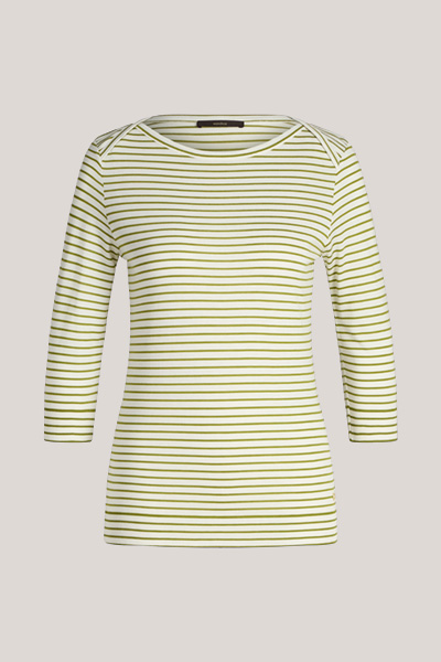 Tencel-Baumwollstretch-Shirt in Grün-Ecru gestreift